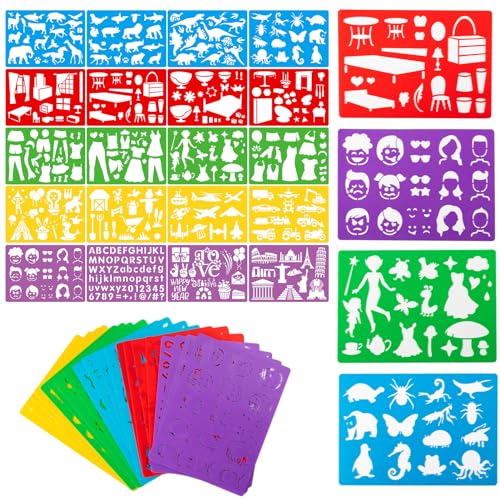 LAUMOE 20 Stück Schablonen Kinder, Malschablonen Kinder, Zeichenschablonen Kinder Schablonen Malen Kinder Schablonen Malen Set für Scrapbooking Bullet Journal Diy Geschenkkarten von LAUMOE