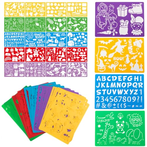 LAUMOE 20 Stück Schablonen Kinder, Malschablonen Kinder, Zeichenschablonen Kinder Schablonen Malen Kinder Schablonen Malen Set für Scrapbooking Bullet Journal Diy Geschenkkarten von LAUMOE