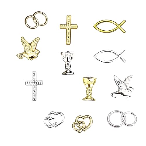 10 x Jesus-Fisch-Konfetti, Ichthys Christfisch, Kreuz, Heiliger Gral, Taube, Perlen für Taufe, Erstkommunion, Babyparty, Geburtstagsdekoration für Mädchen (zufällige Mischung B) von LAUOFSHA