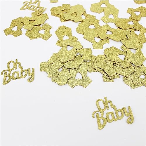 Glitzerndes Konfetti, goldfarben, rosa, blau, kleine Kleidung, Hochzeit, Babyparty, erster Geburtstag, Tischdekoration, Geburtstagsdekoration für Mädchen (Gold Ohbaby) von LAUOFSHA