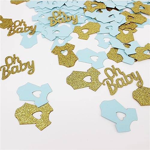 Glitzerndes Konfetti, goldfarben, rosa, blau, kleine Kleidung, Hochzeit, Babyparty, erster Geburtstag, Tischdekoration, Geburtstagsdekoration für Mädchen (Goldblau, Ohbaby) von LAUOFSHA