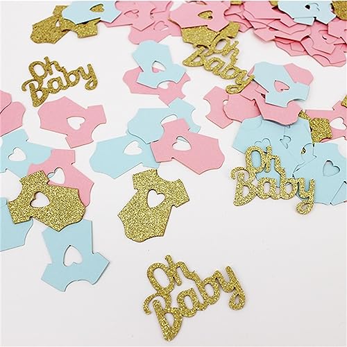 Glitzerndes Konfetti für kleine Kleidung, Hochzeit, Babyparty, erster Geburtstag, Tischdekoration, Geburtstagsdekoration für Mädchen (Goldrosa, Blau, Ohbaby) von LAUOFSHA