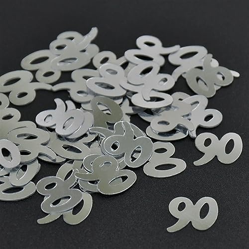 Silberfarbene Zahlenkonfetti-Figur 1, 5, 30, 50, 60, 90, DIY-Geburtstagsparty-Dekorationen, Kinder, Erwachsene, Jahrestag, Geburtstag, Konfetti, Geburtstagsdekoration für Mädchen (Silber 90) von LAUOFSHA