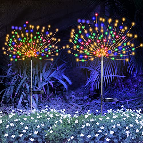 2 PCS Solar Feuerwerk Licht, Outdoor Solar Garten Dekorative Lichter 120 LED Angetrieben 40 Kupferdrähte Schnur DIY Landschaftslicht für Gehweg (Mehrfarbig) von LAVAED