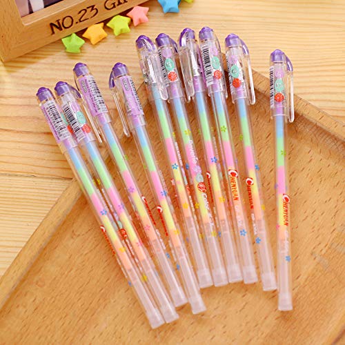 LAVALINK 10pcs / 6 in 1 Farben-Regenbogen-Gel-Feder Highlighters Kugelschreiber Kawaii Schulbedarf Gelstifte koreanische Studenten Stationery von LAVALINK