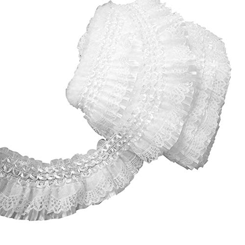 LAVALINK 7cm Breite Exquisite-weiße Spitze gesticktes Band Elastisches Rüschenkragen Kopfschmuck Applikationen Convex-Spitze-Dekoration von LAVALINK
