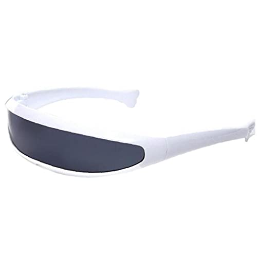 LAVALINK Futuristische Cyborg Gläser Gläser Verspiegelte Schmale Einzelne Linse Roboter Futuristische Sonnenbrille Cosplay-kostüm-Brillen-Foto-Requisiten, Weiß + Schwarz, Einheitsgröße von LAVALINK