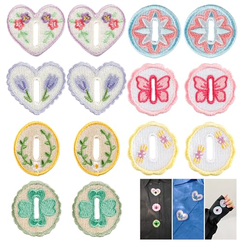 14 Stück bestickte Knopfaufkleber, Knopfhaken, bestickte Aufkleber, Herz- und Kreisförmige Aufkleber für Knopfdekoration, geeignet zum Dekorieren von Hemden, Hüten, Mänteln und anderen von LAVOZZA