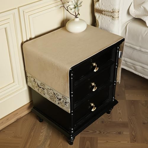 LAVSHOME Eleganter Nachttischbezug mit gestickten Blumen. Designer-Endtischdecke, Wohnzimmermöbelbezug, maschinenwaschbar, Beige, 110 cm L x 40 cm B von LAVSHOME