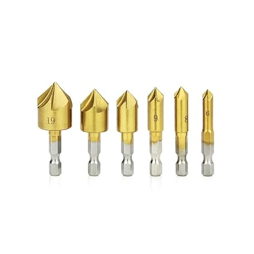 6pcs Chamfer Drill Bit Hex Shank Five-blades Woodworking Reaming Countersink Drill Set 6 8 9 12 16 19mm von LAVWZDQOWD