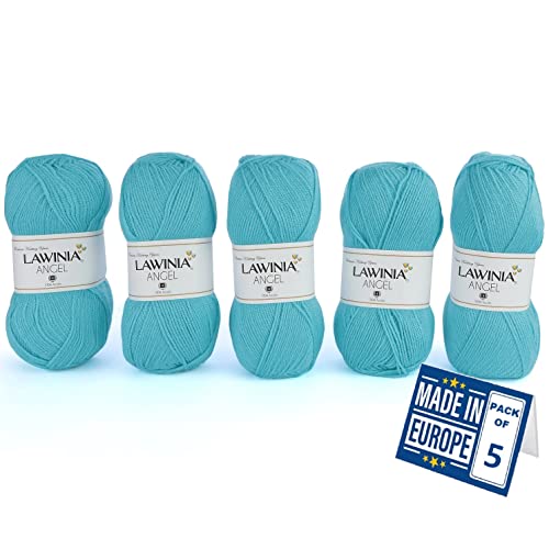 LAWINIA - ANGEL Premium Ultraweiche DK Wolle Aqua, Häkelgarn 100g x 5 Jeder 280m, 100% Acryl, ÖKO-TEX Zertifiziert, hypoallergen und vegan, Acryl Wolle zum Stricken und Häkeln, Garn, DK Strickgarn von LAWINIA