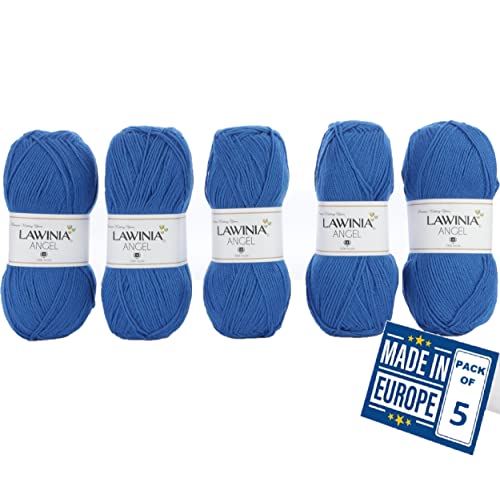 LAWINIA - ANGEL Premium Ultraweiche DK Wolle Blau, Häkelgarn 100g x 5 Jeder 280m, 100% Acryl, ÖKO-TEX Zertifiziert, hypoallergen und vegan, Acryl Wolle zum Stricken und Häkeln, Garn, DK Strickgarn LAWINIA - ANGEL Premium Ultraweiche DK Wolle Blau, Häkelgarn 100g x 5 Jeder 280m, 100% Acryl, ÖKO-TEX Zertifiziert, hypoallergen und vegan, Acryl Wolle zum Stricken und Häkeln, Garn, DK Strickgarn von LAWINIA