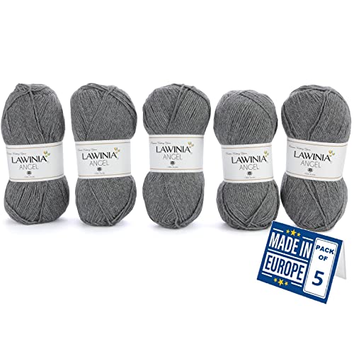 LAWINIA - ANGEL Premium Ultraweiche DK Wolle Dunkelgrau, Häkelgarn 100g x 5 Jeder 280m, 100% Acryl, ÖKO-TEX Zertifiziert, Hypoallergen, Vegan, Acryl Wolle zum Stricken und Häkeln, Garn, DK Strickgarn LAWINIA - ANGEL Premium Ultraweiche DK Wolle Dunkelgrau, Häkelgarn 100g x 5 Jeder 280m, 100% Acryl, ÖKO-TEX Zertifiziert, Hypoallergen, Vegan, Acryl Wolle zum Stricken und Häkeln, Garn, DK Strickgarn von LAWINIA