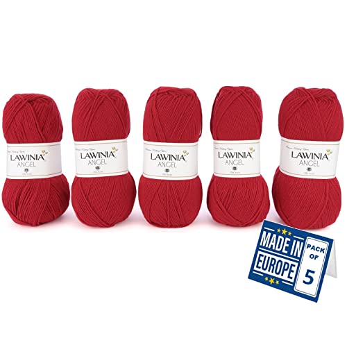 LAWINIA - ANGEL Premium Ultraweiche DK Wolle Dunkelrot, Häkelgarn 100g x 5 Jeder 280m, 100% Acryl, ÖKO-TEX Zertifiziert, hypoallergen und vegan, Acryl Wolle zum Stricken und Häkeln, Garn DK Strickgarn LAWINIA - ANGEL Premium Ultraweiche DK Wolle Dunkelrot, Häkelgarn 100g x 5 Jeder 280m, 100% Acryl, ÖKO-TEX Zertifiziert, hypoallergen und vegan, Acryl Wolle zum Stricken und Häkeln, Garn DK Strickgarn von LAWINIA
