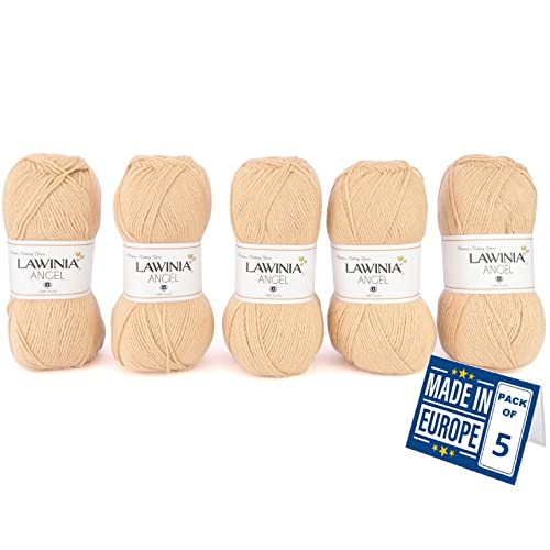 LAWINIA - ANGEL Premium Ultraweiche DK Wolle Ecru, Häkelgarn 100g x 5 Jeder 280m, 100% Acryl, ÖKO-TEX Zertifiziert, hypoallergen und vegan, Acryl Wolle zum Stricken und Häkeln, Garn, DK Strickgarn LAWINIA - ANGEL Premium Ultraweiche DK Wolle Ecru, Häkelgarn 100g x 5 Jeder 280m, 100% Acryl, ÖKO-TEX Zertifiziert, hypoallergen und vegan, Acryl Wolle zum Stricken und Häkeln, Garn, DK Strickgarn von LAWINIA