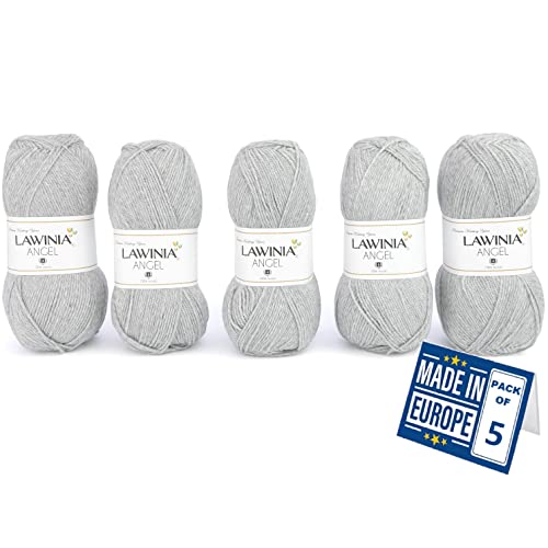 LAWINIA - ANGEL Premium Ultraweiche DK Wolle Hellgrau, Häkelgarn 100g x 5 Jeder 280m, 100% Acryl, ÖKO-TEX Zertifiziert, hypoallergen und vegan, Acryl Wolle zum Stricken und Häkeln, Garn, DK Strickgarn LAWINIA - ANGEL Premium Ultraweiche DK Wolle Hellgrau, Häkelgarn 100g x 5 Jeder 280m, 100% Acryl, ÖKO-TEX Zertifiziert, hypoallergen und vegan, Acryl Wolle zum Stricken und Häkeln, Garn, DK Strickgarn von LAWINIA