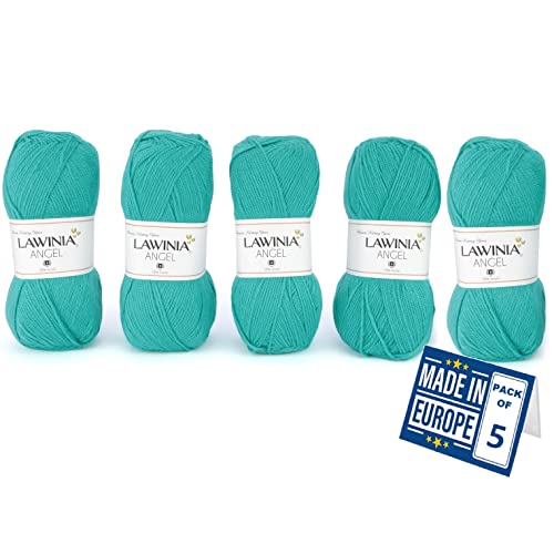 LAWINIA - ANGEL Premium Ultraweiche DK Wolle Türkis, Häkelgarn 100g x 5 Jeder 280m, 100% Acryl, ÖKO-TEX Zertifiziert, hypoallergen und vegan, Acryl Wolle zum Stricken und Häkeln, Garn, DK Strickgarn LAWINIA - ANGEL Premium Ultraweiche DK Wolle Türkis, Häkelgarn 100g x 5 Jeder 280m, 100% Acryl, ÖKO-TEX Zertifiziert, hypoallergen und vegan, Acryl Wolle zum Stricken und Häkeln, Garn, DK Strickgarn von LAWINIA