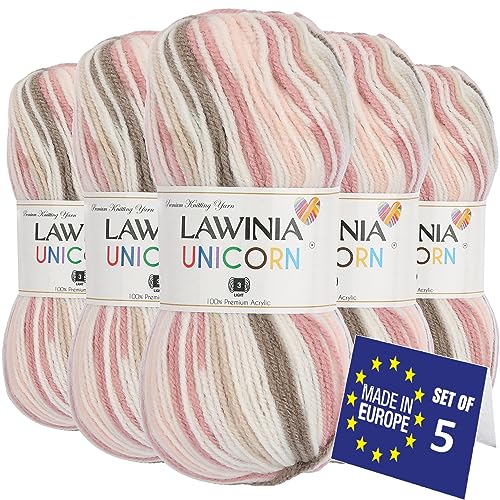 LAWINIA UNICORN Ultraweich Wolle Farbverlauf, Babywolle Zum Stricken Weich, 100g x 5 Hypoallergen & Vegan Strickgarn, Bunte Wolle, Wolle Zum Häkeln Farbverlauf, Häkelwolle Für Decke, Dullover, Socken von LAWINIA
