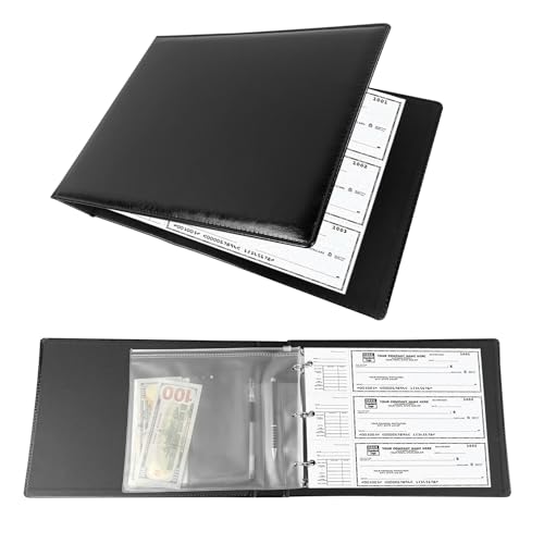 Business Check Ordner mit 3 Ringen für Schreibtischbücher, passend für 3 und 9 Löcher, kariertes Kunstleder (29,8 x 22,9 cm), Schwarz von LAXAMOTEL