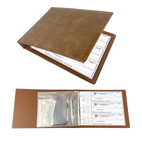 Business Check Ordner mit 3 Ringen für Schreibtischbücher, passend für 3 und 9 Löcher, kariertes Kunstleder (29,8 x 22,9 cm) (braun) von LAXAMOTEL