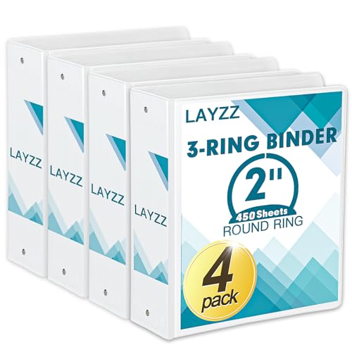 Kamota 3-Ringbuch, 4 Stück, 5,1 cm, 3 Ringe mit 2 Taschen, runde Ringordner, transparenter Einband, Ordner für Briefgröße 21,6 x 27,9 cm, Papier, PVC-frei, geeignet für Schule, Zuhause und Büro (weiß) Kamota 3-Ringbuch, 4 Stück, 5,1 cm, 3 Ringe mit 2 Taschen, runde Ringordner, transparenter Einband, Ordner für Briefgröße 21,6 x 27,9 cm, Papier, PVC-frei, geeignet für Schule, Zuhause und Büro (weiß) von LAYZZ