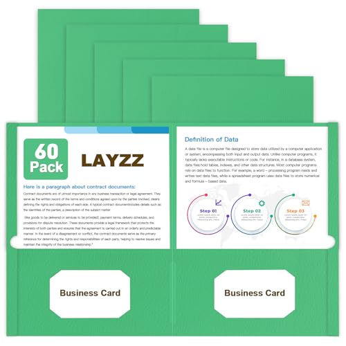 LAYZZ Ordner mit Taschen, 60 Stück, Papiertaschenordner, 2 Taschenmappen, passend für Papier in Briefgröße, für Schule, Büro und Zuhause (Grün) von LAYZZ