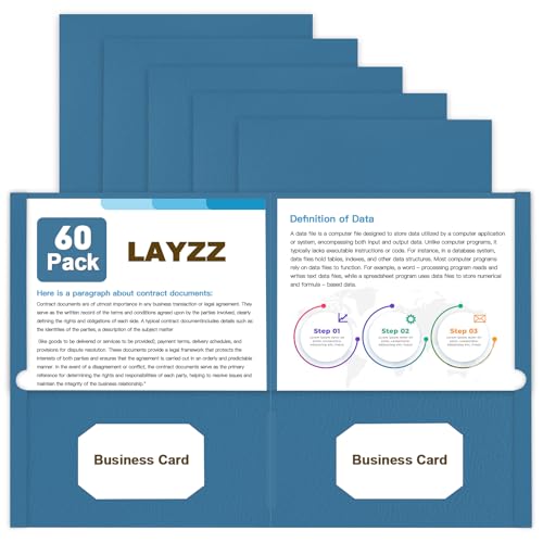 LAYZZ Ordner mit Taschen, 60 Stück, Papiertaschenordner, 2 Taschenmappen, passend für Papier in Briefgröße, für Schule, Büro und Zuhause (blau) von LAYZZ