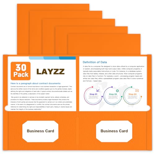 Ordner mit Taschen, LAYZZ 30 Stück Papierordner mit 2 Taschen, Ordner für Briefgröße Papier für Schule, Büro und Zuhause (Orange) von LAYZZ
