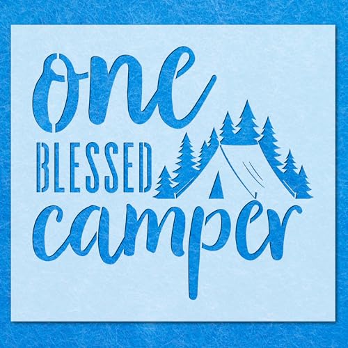 1 Schablone "Blessed Camper" – Mylar-Airbrush-Wandkunst, Malerei, Basteln, 190 Mikron, A2-Schablone, Designgröße (422 x 380 mm) von LAZER NINJA