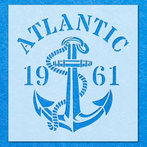 Atlantic Schablone mit Anker-Schiff, Meer, Mylar, Airbrush, Malerei, Wandkunst, Handwerk von LAZER NINJA
