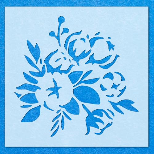 Baumwoll-Pflanzenknospen-Schablone, Mylar-Airbrush-Malerei, Wandkunst von LAZER NINJA