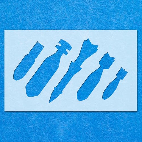 Bomb Shapes Misiles Waffenschablone: Mylar-Airbrush-Wandkunst, Malerei, Handwerk, A4-Schablone, Designgröße (145 mm, 255 mm) von LAZER NINJA