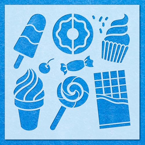 Eiscreme-Schablone, Kuchen, Süßigkeiten, Mylar, Airbrush, Wandkunst, Malerei, Basteln, A4-Schablone, Designgröße (170 x 170 mm) von LAZER NINJA