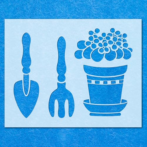 Gartenkelle, Gabel, Pflanze, Blumen, Topf-Schablone, Mylar, Airbrush, Malerei, Wandkunst, Handwerk von LAZER NINJA
