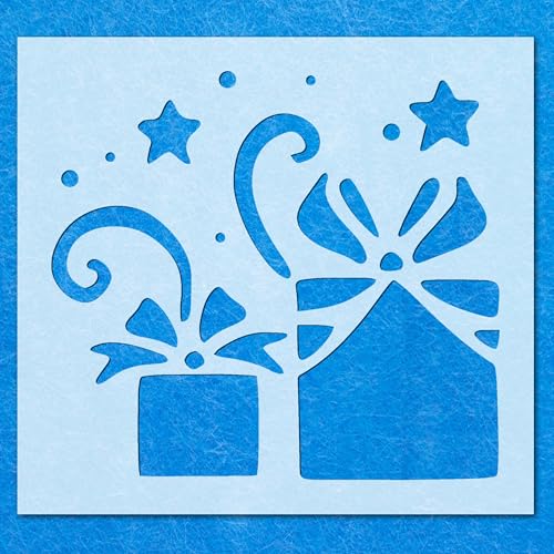 Geschenk-Schablone mit Schleife und Sternen: Mylar-Airbrush-Wandkunst, Malerei, Basteln, DIY-A5-Schablone, Designgröße (118 x 108 mm) von LAZER NINJA