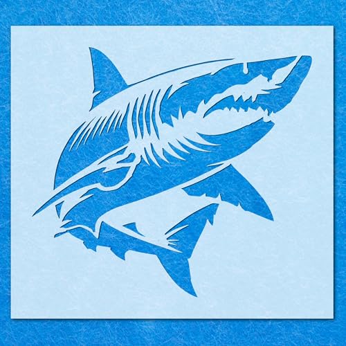 Großer weißer Hai Meer Schablone: Mylar Airbrush Wandkunst Malerei Handwerk 2| DIY-A5 Schablone – Designgröße (121 x 108 mm) von LAZER NINJA
