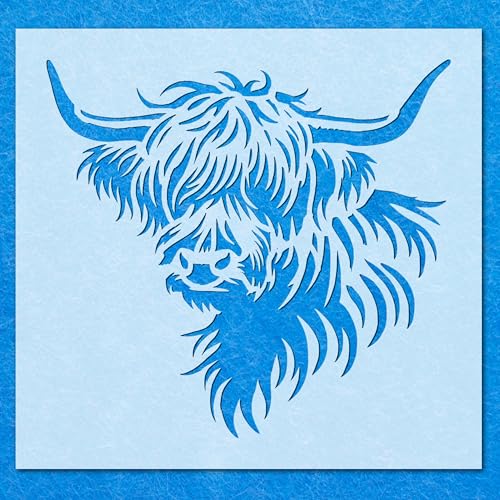 Highland Cow Schablone: Mylar Airbrush Wandkunst Malerei Handwerk – 190 Mikron | DIY-A5 Schablone – Designgröße (115 x 108 mm) von LAZER NINJA