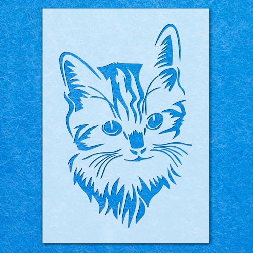Kitcat Gesichtsschablone: Mylar-Airbrush-Wandkunst, Malerei, Basteln, 190 Mikron, DIY-A5-Schablone, Designgröße (165 mm, 110 mm) von LAZER NINJA