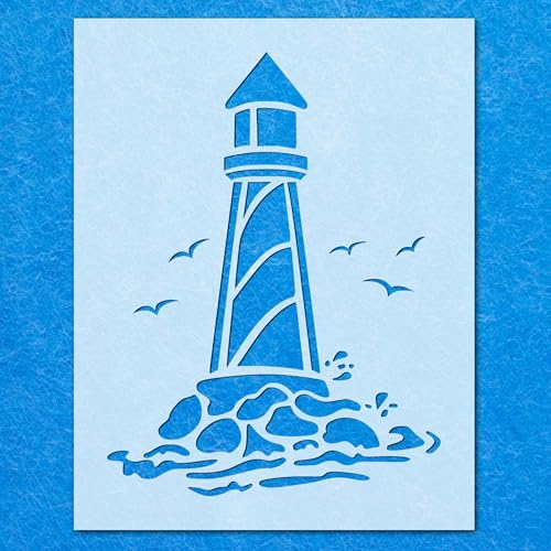 Light House Schablone mit Meeresvögeln, Mylar, Airbrush-Malerei, Wandkunst, Handwerk von LAZER NINJA