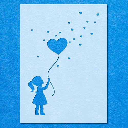 Little Girl Luftballon-Herz-Schablone, Mylar-Airbrush-Malerei, Wandkunst, Handwerk von LAZER NINJA