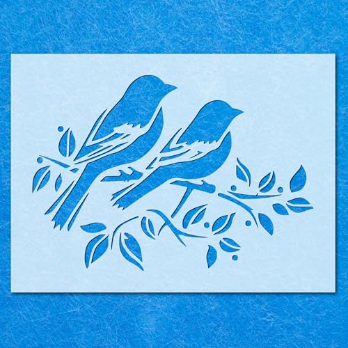 Love Birds Sitzender Ast Schablone: Life Airbrush Wandkunst Handwerk 2| DIY-A3 Schablone – Designgröße (369 x 257 mm) von LAZER NINJA