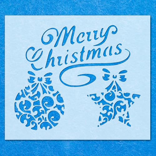 Mylar-Schablone für Airbrush-Malerei, Wandkunst, Motiv: Frohe Weihnachten, Kugel, Sterne, Kunsthandwerk von LAZER NINJA