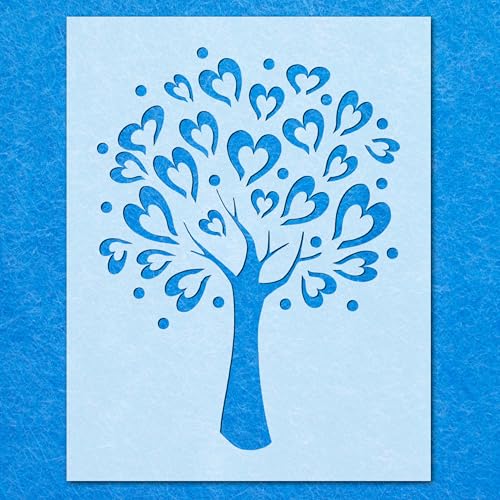 Mylar-Schablone für Airbrush-Malerei, Wandkunst, Motiv: Liebesherz, Baum und Blätter von LAZER NINJA