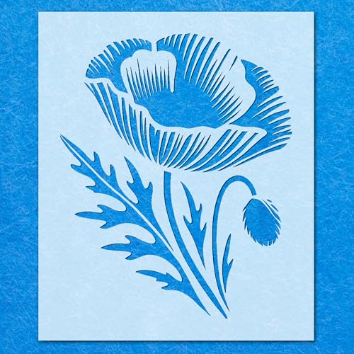 Rote Mohnblumen-Schablone: Mylar-Airbrush-Wandkunst, Malerei, Basteln, 190 Mikron, DIY-A2-Schablone, Designgröße (467 x 380 mm) von LAZER NINJA