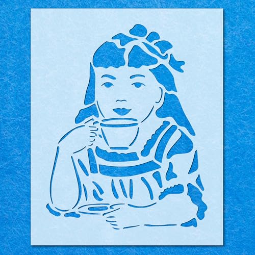Schablone "Girl Drinking Coco Tee" - Mylar Airbrush Wandkunst Malerei Handwerk | DIY-A2 Schablone - Designgröße (485 x 380 mm) von LAZER NINJA