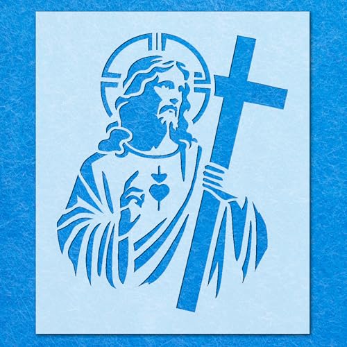 Schablone Jesus hält Kreuz, Mylar, Airbrush-Malerei, Wandkunst, Handwerk von LAZER NINJA