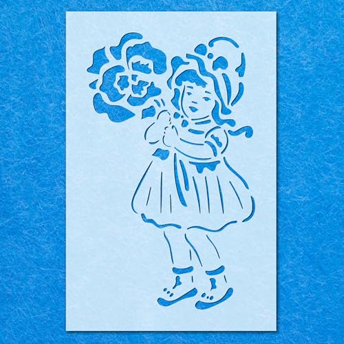Schablone "Little Girl" mit Rosenmotiv, Mylar, Airbrush-Malerei, Wandkunst, Handwerk von LAZER NINJA