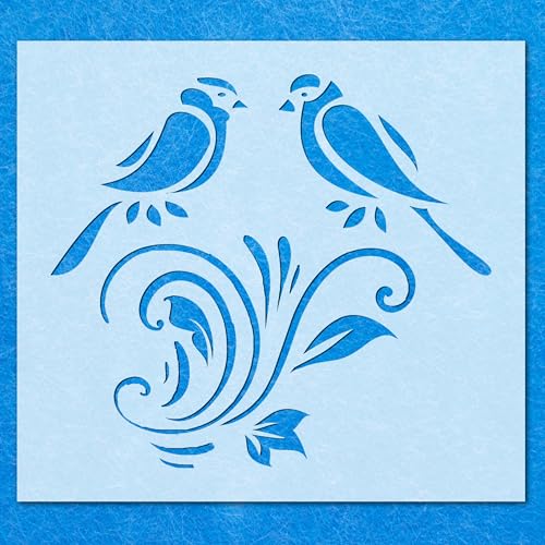 Schablone "Love Birds" mit Blumen, Mylar, Airbrush, Malerei, Wandkunst, Handwerk von LAZER NINJA
