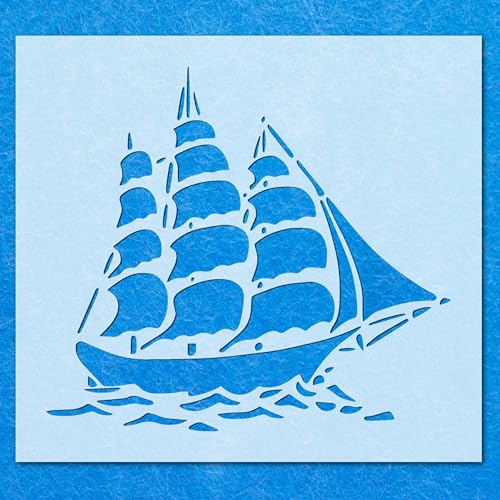 Schablone für Airbrush-Malerei, Motiv: Altes Segelschiff, Meereswellen, Kunsthandwerk von LAZER NINJA