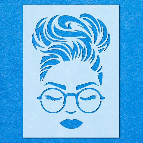 Schablone für weibliche Mädchen mit Gesichtsbrille: Mylar-Airbrush-Wandkunst, Malerei, Basteln, DIY-A2-Schablone – Designgröße (554 x 377 mm) von LAZER NINJA
